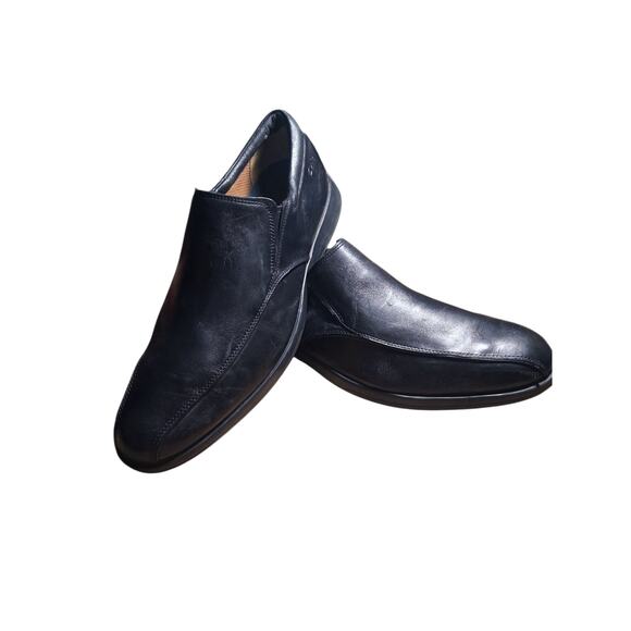 Clarks Plus Black Leather Mens size 11M Casual Career Church Slip-on Loafers - Picture 1 of 16